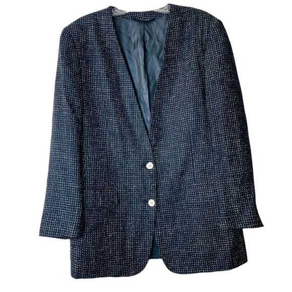 VTG BURBERRYS SPORTS SILK PLAID Navy Blue Blazer Sport Coat Jacket 38/40R - Picture 2 of 8